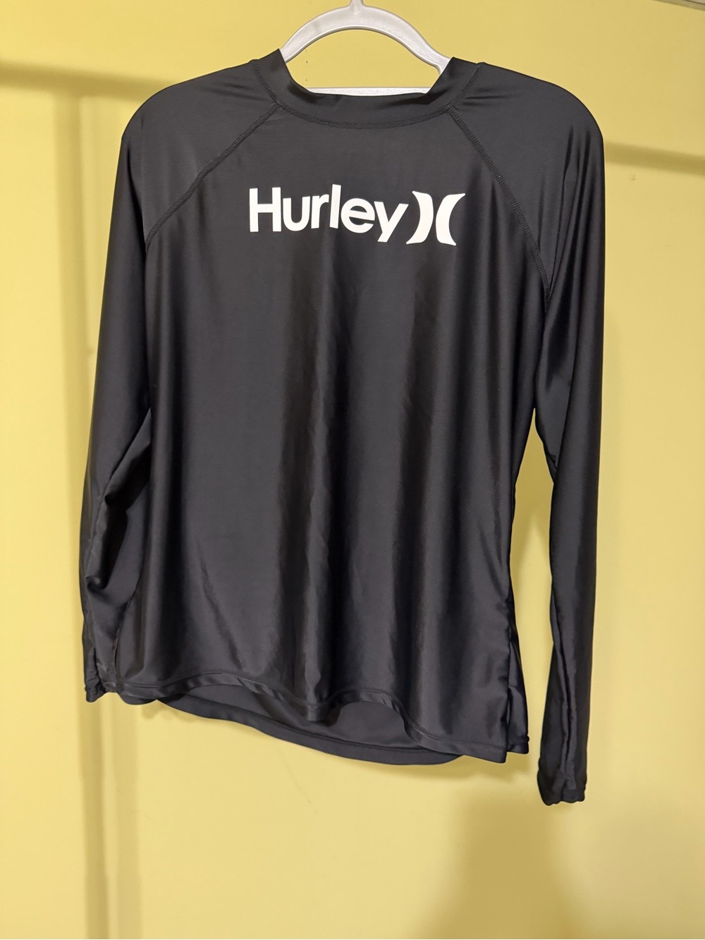 Hurley Black Long-Sleeve Women's UPF 50+ Rash Guard with White Logo - Picture 4 of 4